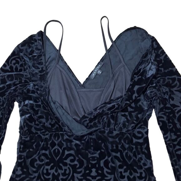 MARINA Black Velvet Floral Long Sleeve Dress Size 10 - Picture 12 of 16